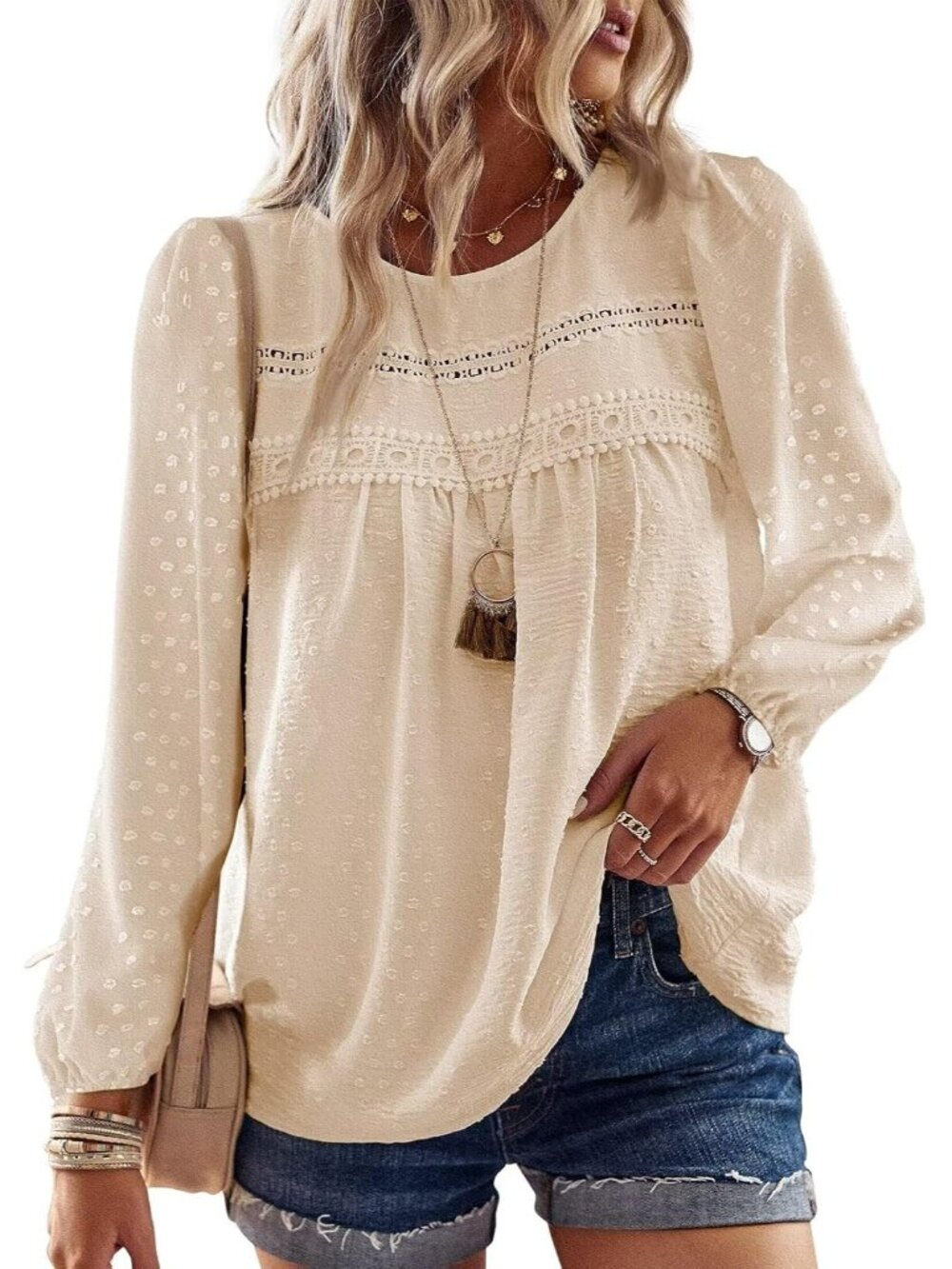 Womens Tops Flowy Boho Dressy Casual Lace Cute Long Sleeve Shirts